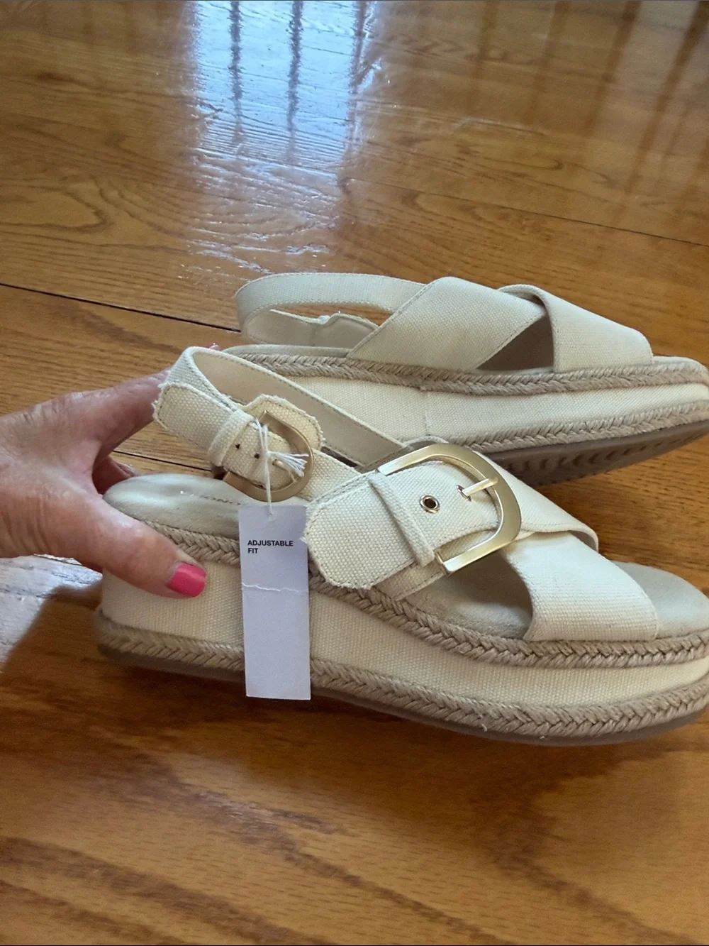 Sonoma Cream Cross-Strap Espadrille Sandals with Gold Buckle
